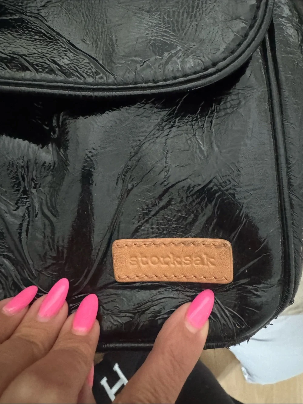 Black Patent diaper bag or Messenger Bag with Tan Accent